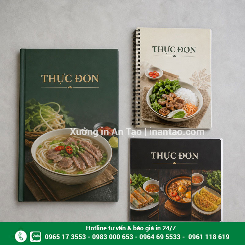 So sánh các kích thước in menu A4 A5 và khổ vuông