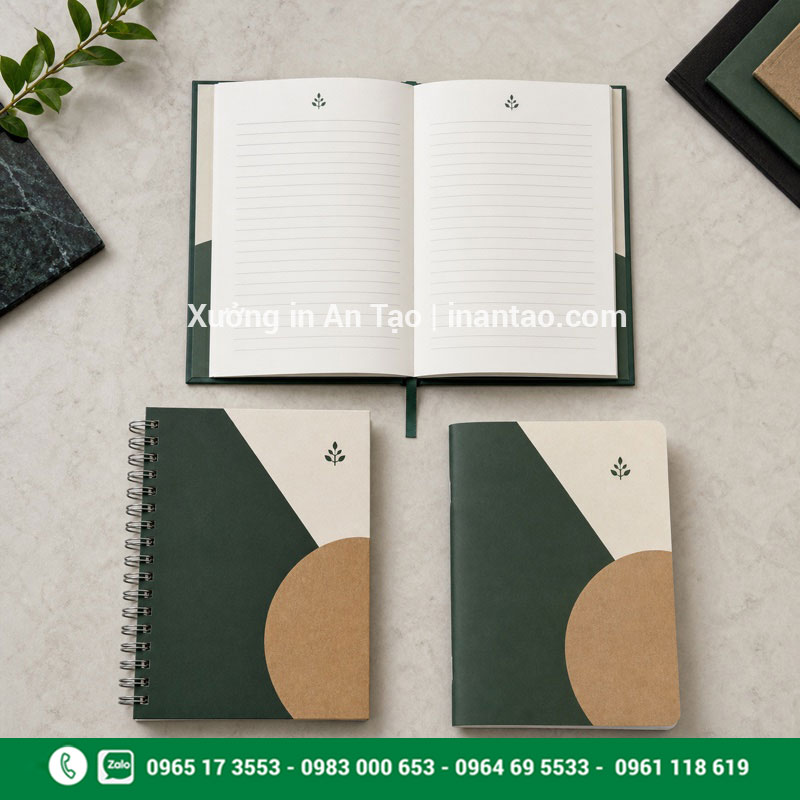 Các kiểu đóng cuốn khi in sổ tay So sánh sổ bìa cứng, sổ lò xo và sổ bìa mềm đã in hoàn chỉnh