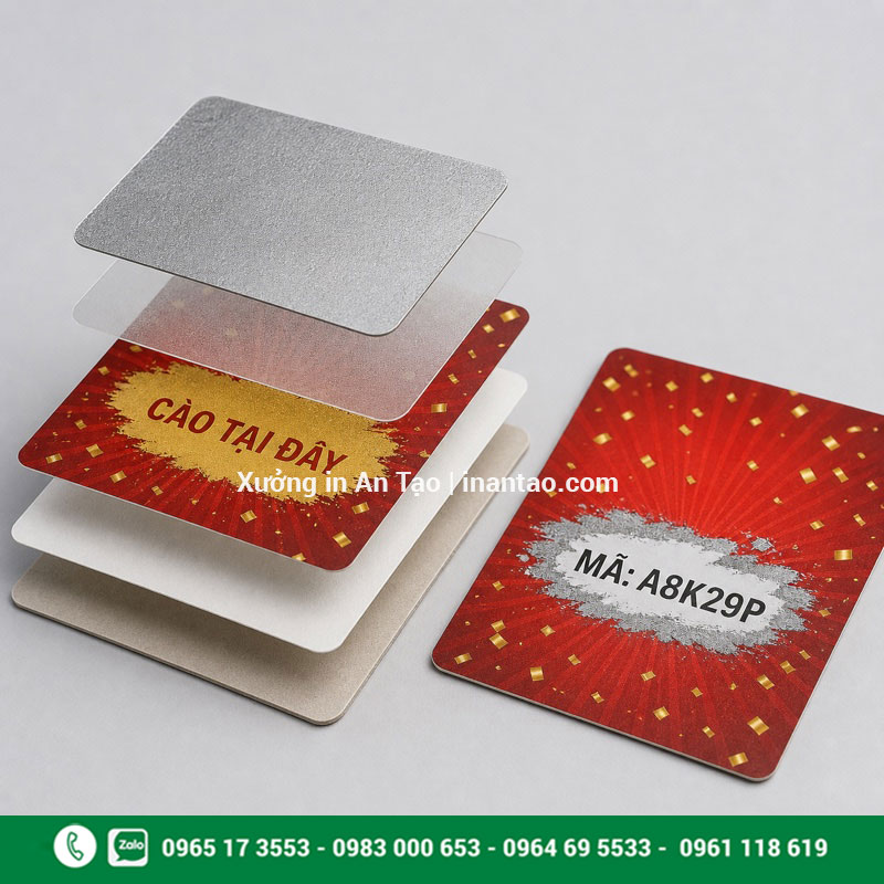 Cấu tạo thẻ cào phủ nhũ Cấu tạo các lớp của thẻ cào phủ nhũ bạc