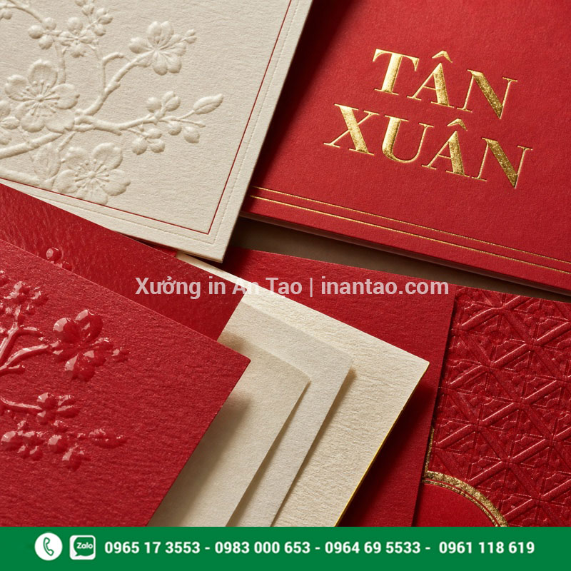 Chất liệu giấy ép kim dập nổi dùng in thiệp Tết