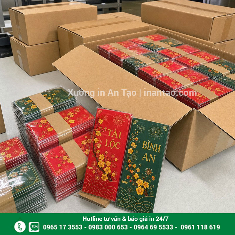 Đóng gói bao lì xì thành phẩm giao khách Đóng gói đơn in bao lì xì giá sỉ theo bộ tại xưởng