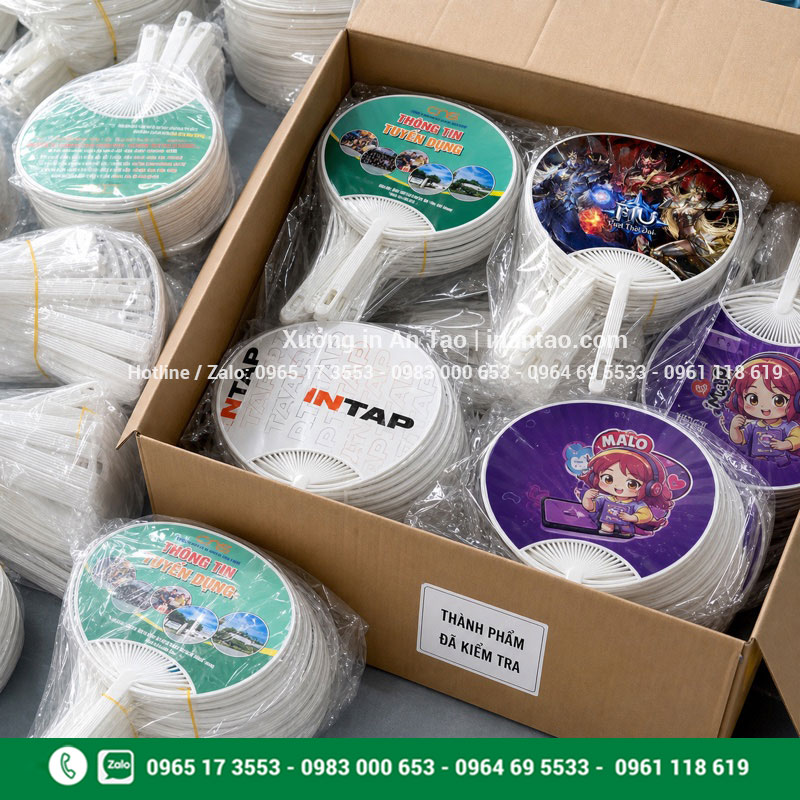 Đơn quạt nhựa quảng cáo đã hoàn thiện Đóng gói quạt nhựa quảng cáo hoàn thiện sẵn sàng giao