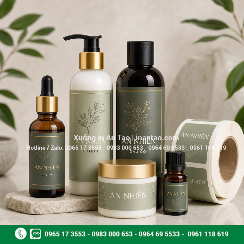 In tem nhãn decal chống ẩm cho chai lọ mỹ phẩm