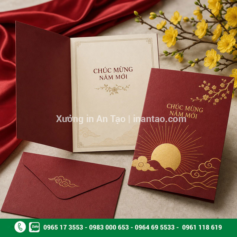 In thiệp chúc mừng doanh nghiệp kèm bao thư đồng bộ