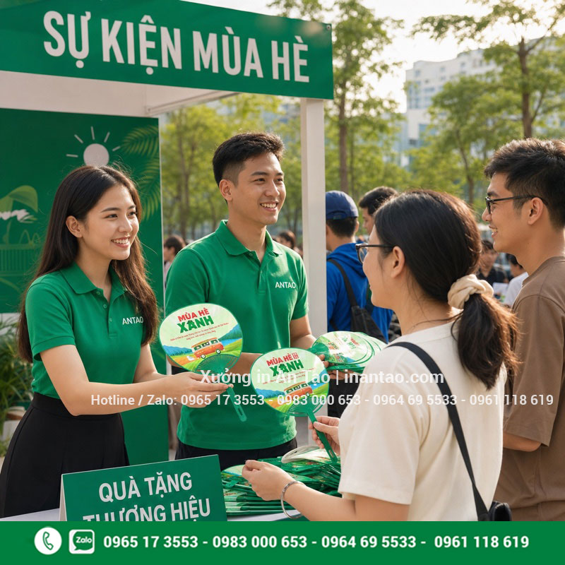 Quạt cầm tay quảng cáo cho sự kiện thương hiệu Quạt cầm tay quảng cáo được phát tại sự kiện mùa hè