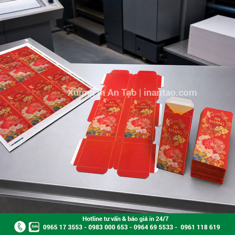 Quy trình sản xuất tại xưởng in bao lì xì Quy trình in bao lì xì từ in bế dán đến kiểm tra