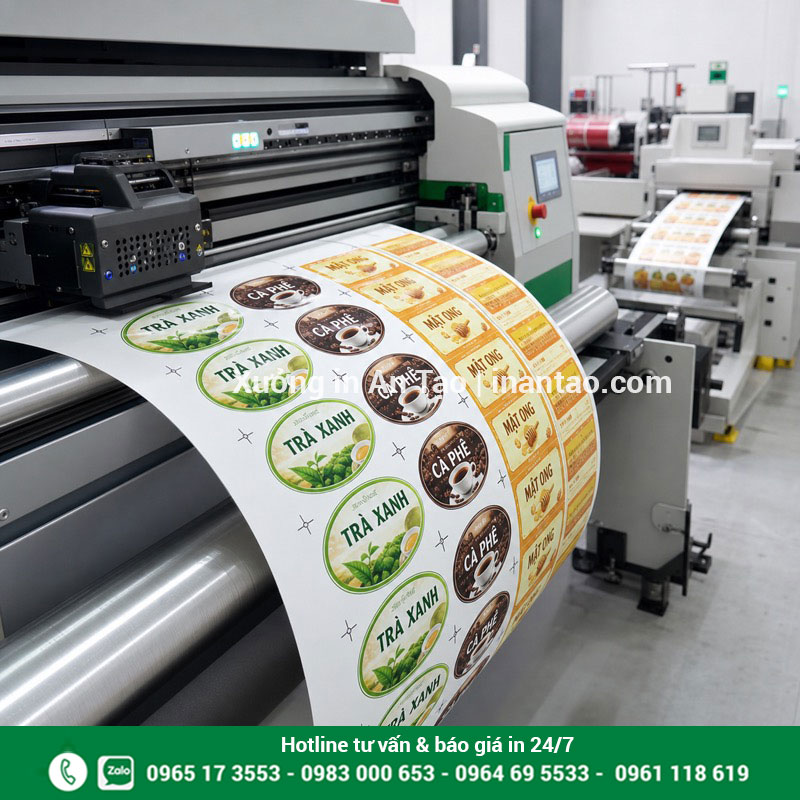 Máy in decal cuộn nhiều màu trong xưởng