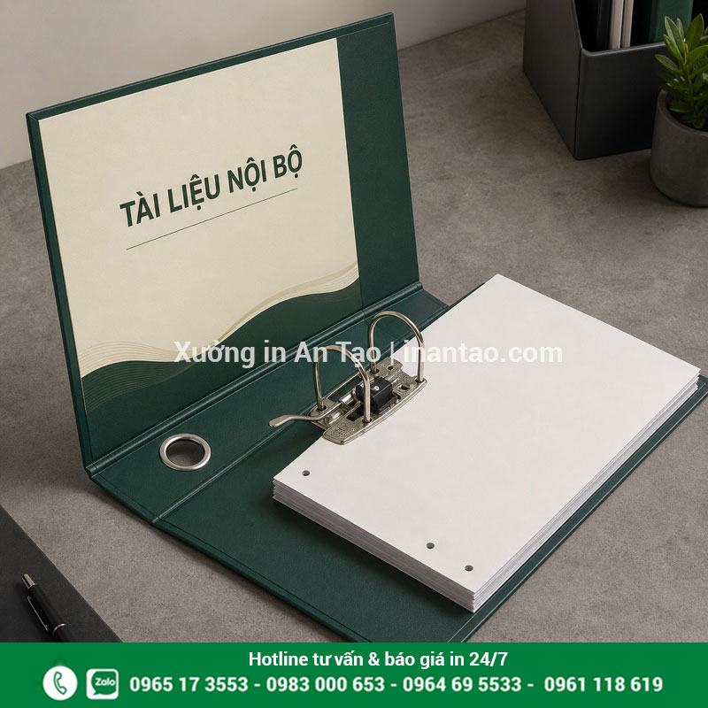 Cấu tạo bìa còng in theo yêu cầu Cấu tạo bìa còng gồm bìa cứng cán màng và bộ còng kim loại