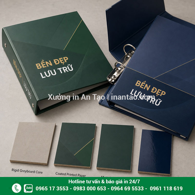Chất liệu sản xuất bìa còng bền đẹp Mẫu chất liệu giấy bồi carton và màng cán cho bìa còng