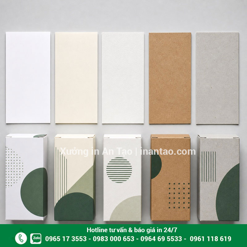 So sánh chất liệu giấy Couche Ivory Bristol Kraft và Duplex làm hộp