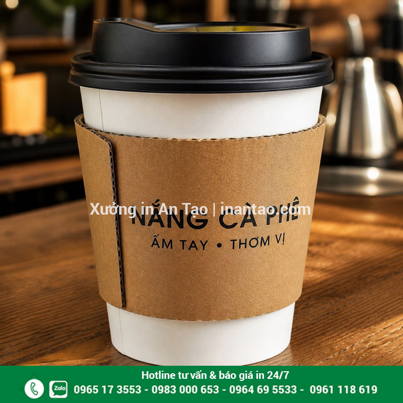 Cover ly giấy kraft gợn sóng giúp cầm cốc nóng chắc tay