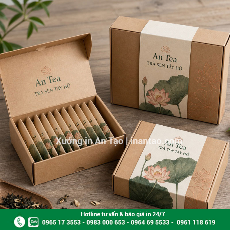 Hộp giấy kraft đựng trà in họa tiết theo yêu cầu