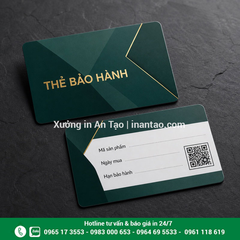 Mẫu in thẻ bảo hành PVC hai mặt có QR và bo góc