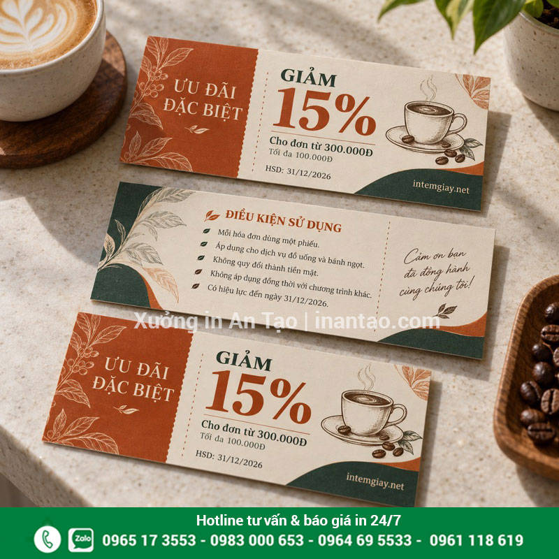 Mẫu voucher giảm giá có điều kiện rõ ràng Voucher giảm 15% màu cam xanh với điều kiện đơn hàng và hạn sử dụng