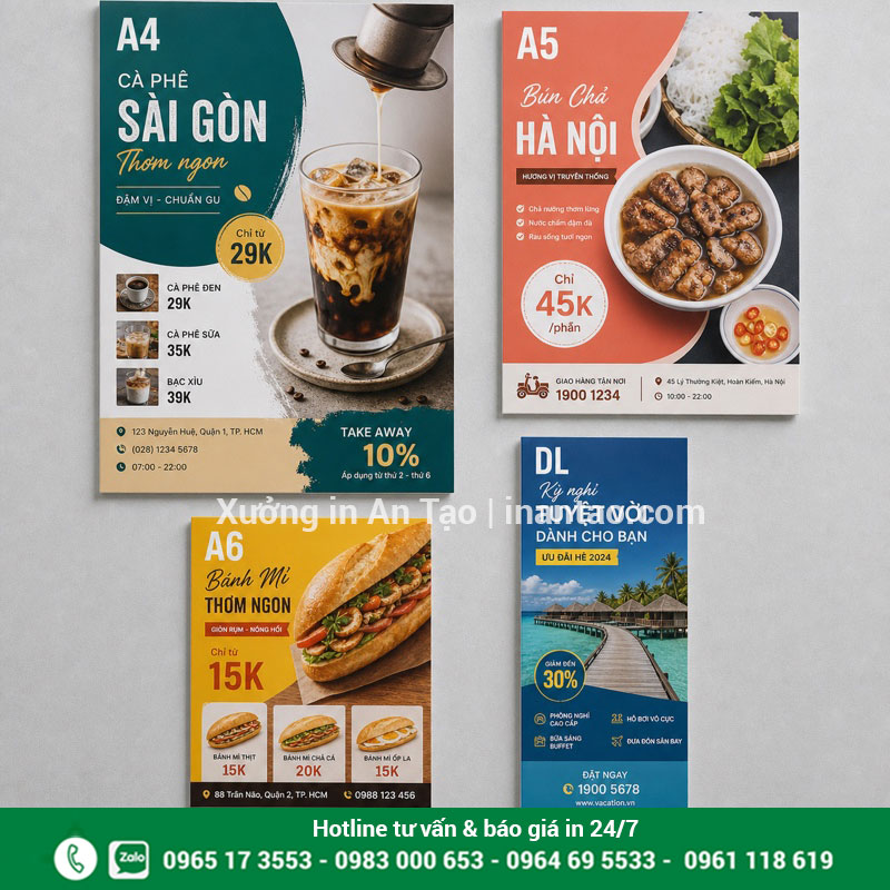 So sánh kích thước in tờ rơi A4 A5 A6 và DL