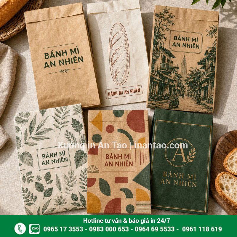 Mẫu thiết kế in túi giấy bánh mì đẹp và dễ nhận diện Sáu mẫu in túi giấy bánh mì với phong cách nhận diện khác nhau