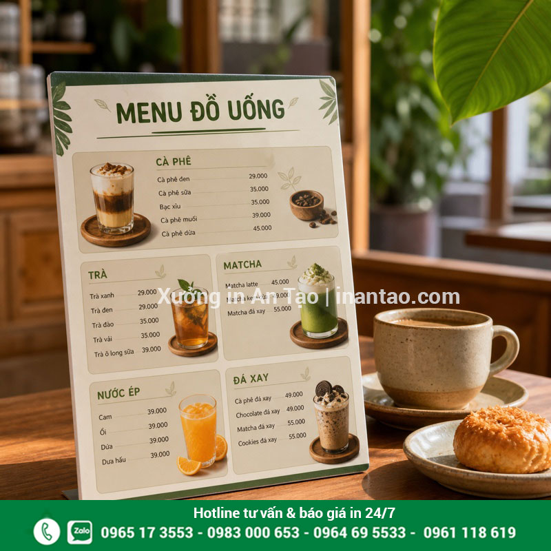 Menu formex đặt bàn trong quán cà phê