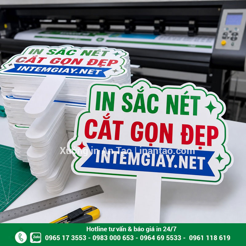 Hashtag đã in và cắt hoàn thiện tại bàn gia công
